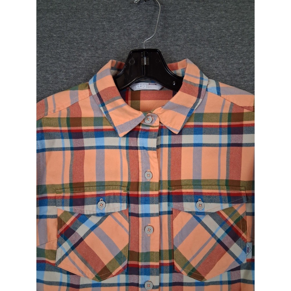 Stio Womens Shirt M Multi Color Plaid Flannel 100% Organic Cotton Button Up
